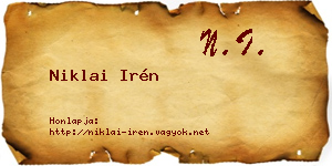 Niklai Irén névjegykártya